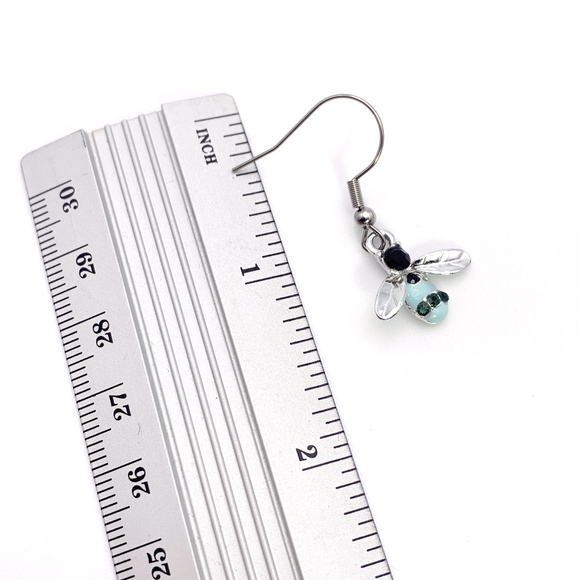 Stainless Steel Blue Bee Earrings - Picture 5 of 5